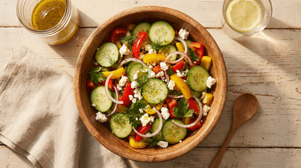 Sałatka z ogórków i papryki: Szybki przepis na lato